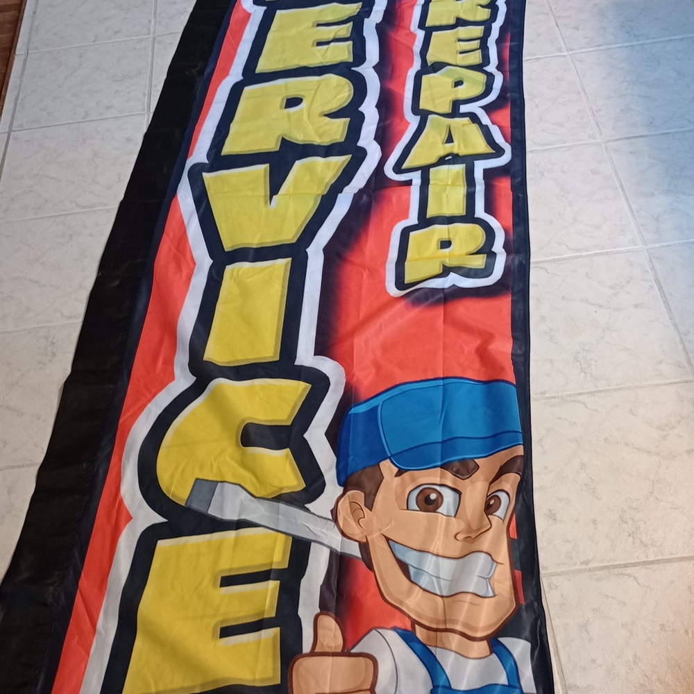 Service Repair Banner with Cartoon Character